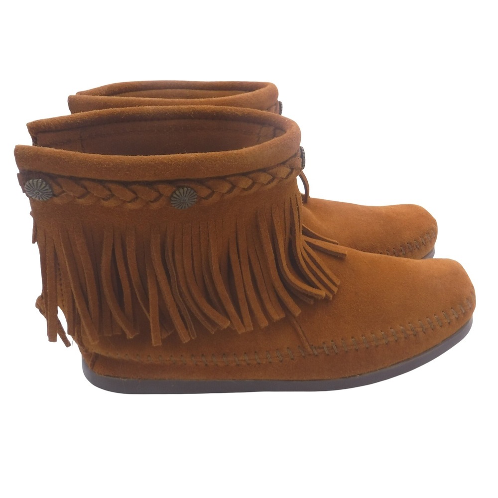 Minnetonka Womens Back Zip Fringe Softsole Boot‎ Brown Suede 292 Size 6.5